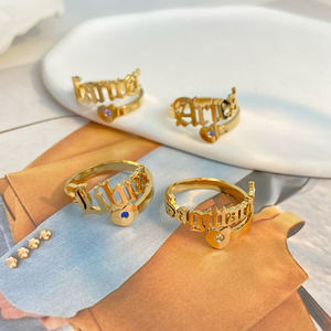 Nueva letra abierta retro <span class=keywords><strong>amor</strong></span> circón incrustaciones de acero inoxidable chapado en oro doce conjunto anillo joyería ajustable - Product Image 3