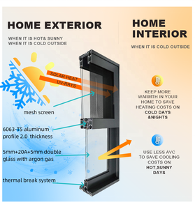 <span class=keywords><strong>Ventanas</strong></span> de Toldo con Marco de Aluminio y Vidrio Espejado ZEKIN, Resistentes a Huracanes, para Uso en Cocina, Abatibles hacia Abajo, para Viviendas, Residencias y Apartamentos - Product Image 5