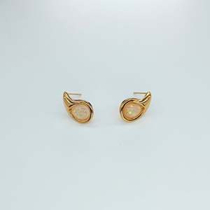 Fashion Stud <b>Earrings</b> 316L Stainless Steel PVD Gold Plating <b>Opal</b> Inlay Sustainable Resistant Jewelry - Product Image 1