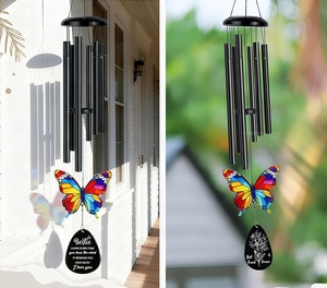 Campana de Viento con Mariposas Coloridas, Instrumento de Sonido Terapéutico con Tubos de Aluminio, Adorno Colgante para Jardín o Patio Trasero - Product Image 5
