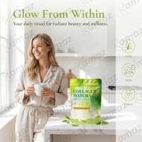 Amaz OEM Matcha Collagen Peptides Powder Supplement, Poudre de thé vert Matcha cérémonial avec poudre de peptides de collagène
