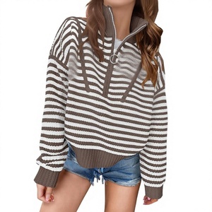 Nouvelle Arrivée Pull Long en Dentelle Douce pour Femme Automne avec Coupe Personnalisée Manches Classiques Fermeture Éclair Logo Tricoté Plat sur le Devant - Product Image 1