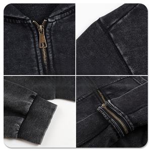 Sweat-shirts amples vintage en coton lourd avec strass personnalisés pour hommes TKAN794D, sweat-shirt à fermeture éclair délavé pour streetwear - Product Image 2