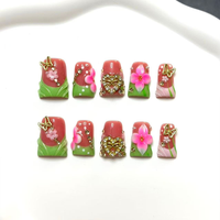 726-730 Faux ongles à presser faits main en forme de bec de canard, 10 pièces, réutilisables, en acrylique, pour enfants, motif carré artificiel