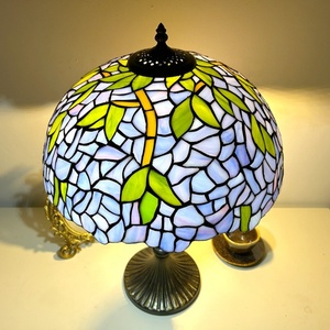 LongHuiJing 16Inch Wisteria Stained Glass Dome Table Lamp Flexible Eco-Friendly AC Blue Purple Shade Simple Design for Living - Product Image 5