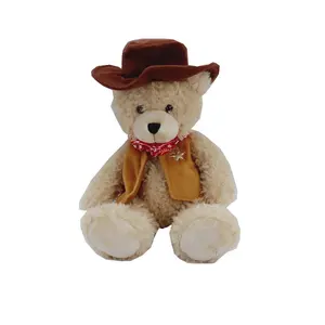 Kustom Teddy Bear Pakaian LOGO Promosi Beruang Mewah dengan Topi Koboi