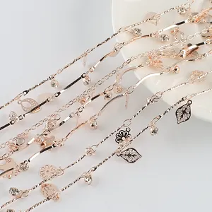 Zhubi pendentifs de charme en métal rose or, cœur fleur, cristaux de strass blancs, chaînes en laiton, Kit de bricolage, chaînes de téléphone