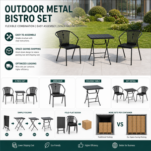 Other outdoor furniture 3-Piece Outdoor Metal <b>Bistro</b> <b>Set</b> - Portable Folding Square Patio <b>Bistro</b> Table - Product Image 4