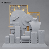 WEIMEI Luxury Grey Velvet Jewelry Display Stand with Gold Metal Frame for Necklace Earring Ring Bracelet Jewelry Display Set