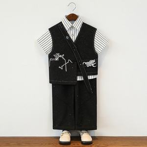 Vêtements coréens en gros pour enfants, collection été 2026 : Robe de cérémonie rétro à fleurs étoilées pour bébé d'un an et costumes formels 3 pièces pour garçons - Product Image 1