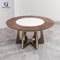 Table à manger ronde en marbre et bois avec plateau tournant, base en acier inoxydable, fournisseur de meubles pour hôtels, restaurants et maisons de luxe QIANCHENG