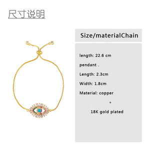 SL157 squisita lega di rame placcato oro 18K zircone Micro-intarsiato colorato cristallo <span class=keywords><strong>blu</strong></span> occhio tirare scatola regolabile bracciale a catena - Product Image 6