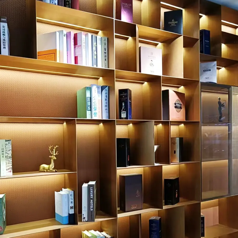Matai Design Light Luxury Modern Style Bookcase Wood Book Shelves Vintage And Metal Bookshelf Simple Aluminum Alloy Frame