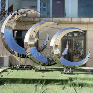 Sculpture de <span class=keywords><strong>lune</strong></span> en acier inoxydable poli miroir, grande statue de jardin en métal d'art abstrait moderne QUYANG - Product Image 1