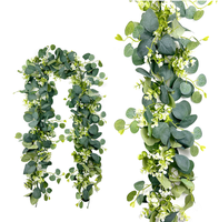 Guirlande artificielle d'eucalyptus avec fleurs blanches, fausse vigne verte pour arche de mariage, table, décoration murale de la maison