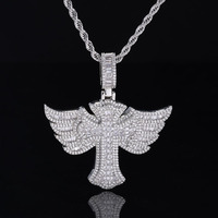 NUOYA Pendentif croix en diamant glacé or argent micro pavé ailes d'ange pendentif croix pour Hip Hop hommes femmes