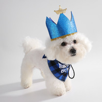 Décorations de fête d'anniversaire pour animaux de compagnie 2025 : Ensemble trois pièces en polyester (chapeau, bavoir, nœud papillon) pour chiens