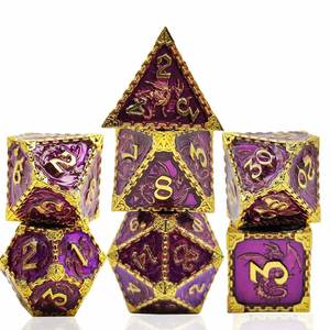 七件多面骰子套装锌合金闪光粉末金属骰子DND运行圆形骰子不锈钢可重复使用 - Product Image 1