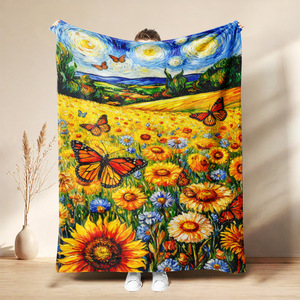 Manta de lana personalizada con estampado de girasoles y diseño artístico de chica, ideal para dormitorio, sofá, decoración del hogar, viajes o como regalo. - Product Image 3