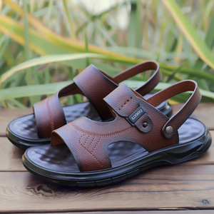 Sandalias planas para hombre, de verano, con punta abierta, suela de goma, forro de PU, fáciles de poner, informales. - Product Image 3