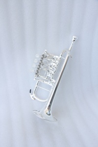 <span class=keywords><strong>Trompeta</strong></span> Profesional Modelo 4 con Válvulas Rotatorias de Latón Plateado, <span class=keywords><strong>Trompeta</strong></span> Piccolo BB/A para Principiantes, Instrumento Musical - Product Image 6