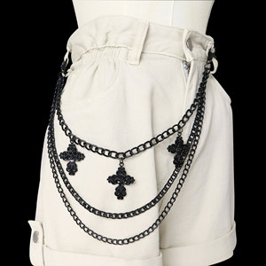 โซ่คาดเอวแบบไขว้ สีดำ โลหะผสมสังกะสี ตกแต่งด้วยรูปกากบาทหลายชั้น สไตล์ฮิปฮอป เครื่องประดับสำหรับใส่ทุกวัน - Product Image 2