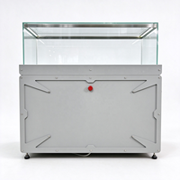 Vitrine de présentation de montres en métal gris avec dessus en verre industriel, éclairage LED, bouton rouge, CE ETL pour magasin de montres