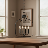 Nouvelle Lanterne de Salle à Manger Industrielle Vintage à 4 Lumières E12, Lustre Cage Noire en Fer Forgé Fait Main, Garantie 1 An