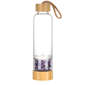 Usine <span class=keywords><strong>Elixir</strong></span> Bouteille D'eau pour Gemstone Guérison Rose Quartz Puce Pierre Verre Bouteille D'eau Bambou Couverture Cristal Bouteille D'eau - Product Image 4