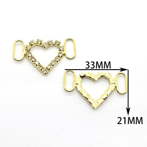Nouveau 21*33MM Double Anneau Bijoux Fermoir Or Argent Strass <span class=keywords><strong>Coeur</strong></span> Alliage <span class=keywords><strong>Corps</strong></span> pour DIY Vêtements Chaussures Maillot De Bain Accessoires - Product Image 2