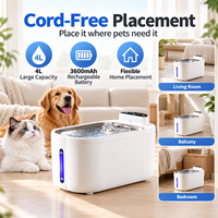 Fontaine à eau sans fil filtrée UVC pour animaux de compagnie (chats, chiens) avec support CE FCC RoHS OEM ODM, pour maisons multi-animaux, batterie 3600 mAh, capacité 4 L