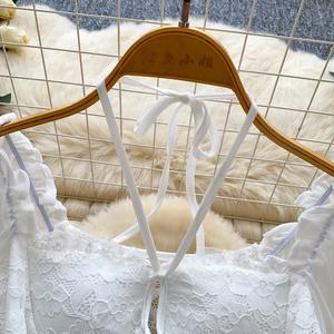 <span class=keywords><strong>Blusa</strong></span> Francesa de Moda Urbana con Cuello Cuadrado, Tirantes, Mangas Farol, Encaje y Parches, Camisa Corta Ajustada para Mujer - Product Image 5