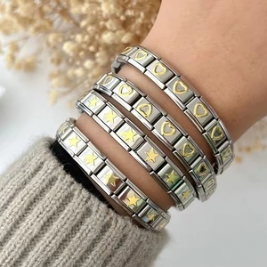 ขายส่งสร้อยข้อมือสแตนเลสสตีล 18 ชิ้น ขนาด 9 มม. ลายหัวใจและดาว สไตล์อิตาลี แบบยืดหยุ่น - Product Image 1