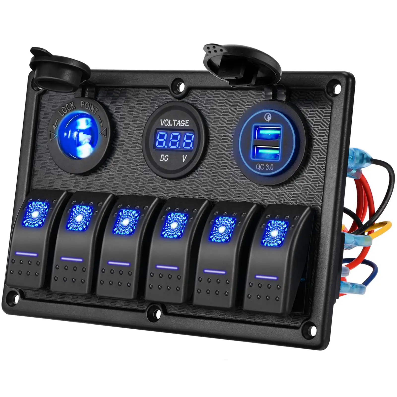 6 Gang Marine Boat Rocker Switch Panel impermeable 12V Digital voltímetro Puerto USB coche encendedor RV Jeep Switch Panel LED