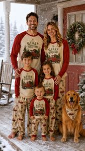 Pigiami Natalizi Coordinati per Famiglia 2026, Maniche Lunghe in Morbido Poliestere con Stampa Babbo Natale e Lettere per Donne, Uomini e Bambini - Product Image 2
