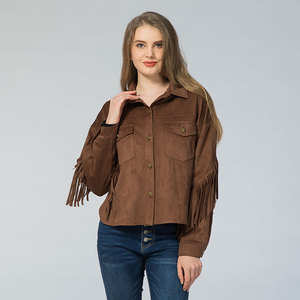 Yiwu Max Apparel Personnalisé En <span class=keywords><strong>Cuir</strong></span> Daim Frange Femmes Western Vêtements <span class=keywords><strong>Veste</strong></span> Shacket pour Femmes - Product Image 6