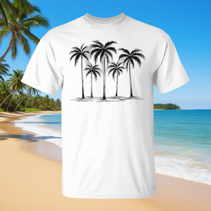 เสื้อยืดกราฟิกต้นปาล์มสีขาวดำสำหรับผู้หญิง - Product Image 3