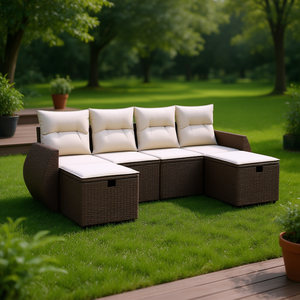 Conjunto de Sofás Modulares de Jardín en Poliratán Marrón, Muebles de Exterior Grandes, Diseño Contemporáneo, Cojines de Espuma de Alta Densidad - Product Image 2