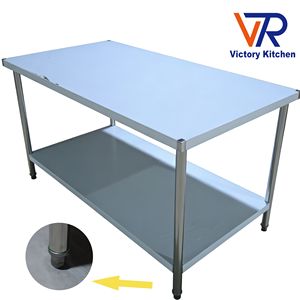 VICTORY KITCHEN 201 Banco de Trabajo de Acero Inoxidable de 2 Niveles para Condimentos, 0.8mm, Capacidad de 300KG, Modelo VCT para Mesa de Laboratorio con Patas - Product Image 2