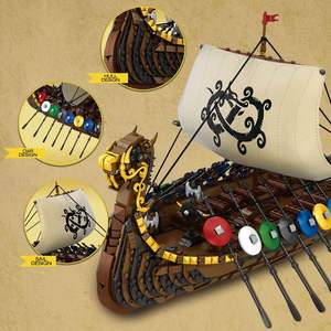 Reobrix 66101 Medieval Viking Warship Pirate Ship High-Difficulty Puzzle ABS <b>Plastic</b> Building <b>Block</b> Toy Model - Product Image 3