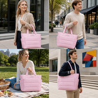 Sac fourre-tout matelassé rose personnalisé pour femme avec compartiments pour ordinateur portable, rembourrage doux et motif quadrillé
