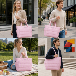 Bolso de Mano Acolchado Personalizado para Invierno, Bolso Grande Acolchado Rosa con Compartimentos para Portátil, Bolso Tipo Satchel con Acolchado Suave, Bolso Tipo Tote para Mujer - Product Image 3