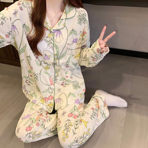 Pijama kadın kıdemli duygusu baskı bahar yeni uzun kollu hırka eğlence takım elbise dışında giyilebilir ev tekstili - Product Image 5