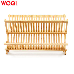 WOQI Moderno Estante Plegable <span class=keywords><strong>de</strong></span> Madera Natural y Bambú <span class=keywords><strong>de</strong></span> un Solo Nivel para Ropa, <span class=keywords><strong>Escurridor</strong></span> <span class=keywords><strong>Plano</strong></span> Multifunción, Soporte para <span class=keywords><strong>Platos</strong></span> <span class=keywords><strong>de</strong></span> Cocina - Product Image 6