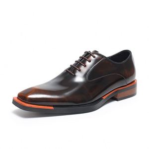 Chaussures Oxford brillantes pour hommes en cuir véritable, à bout carré, confortables, pour tenue de cérémonie, de mariage ou de bureau - Product Image 2
