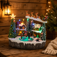 Beleuchtetes Weihnachtsdorf-Figürchen Weihnachtsmann-Schlitten mit Rentieren Winterliche Schneeszene Tischdekoration Festliche Heimdekoration