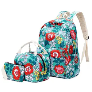 Sac d'école imprimé avec sac à Lunch, trousse à crayons, ensemble de 3 pièces, sac à dos d'école, sac de livre résistant à l'eau pour adolescente, vente en gros