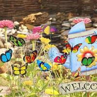 Hete Aanbieding 3D Kunstmatige Lotus Meerkleurige PVC Plastic Waterdichte Anti-roest Vlinderstokjes Tuinpot Decoratie Fotohoek