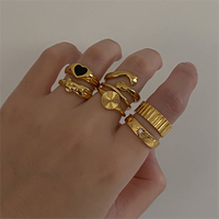 Charm 18 Karat vergoldet Edelstahl Schmuck Geschenk breite Stapelung klobige Textur Ringe für Frauen