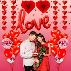 Romantischer Teddybär Ich liebe U Herz Skript Folien ballons Rote Rose Facric Blüten blätter Herz Latex Luftballons zum Valentinstag dekorieren - Product Image 5